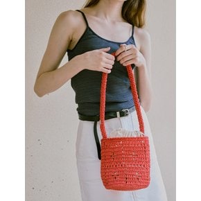 No.221 / Lily Raffia Crochet Bucket Bag _ Red