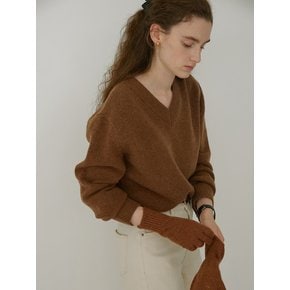 Merino wool loose-fit V neck knit (BROWN)