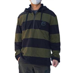 스트라이프 코튼 남성 반집업 후드티 블랙카키 M32MT723 963