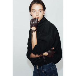 ZARA 자라 우먼 100% 레더 MITTENS타이 브라운 3920293700 3920293 1428842