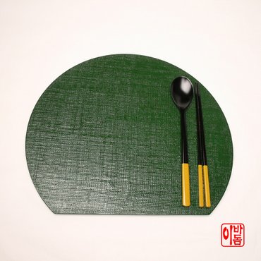 이바돔 국내산 천연옻칠 나무 반원형 식탁매트 삼베 컬러 초록