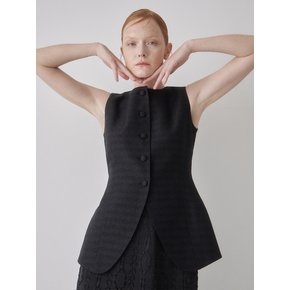 Sleeveless Jacquard Vest - Black