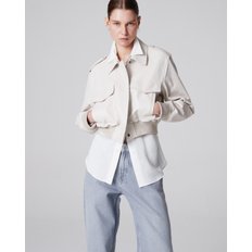 Italian vegetable Lambskin Crop big pocket JK_Cream