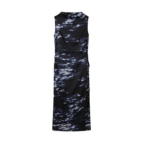 여성 에이프런 디테일 랩 원피스 D NAVY PRINT