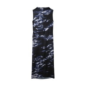 여성 에이프런 디테일 랩 원피스 D NAVY PRINT