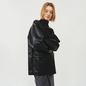 비건 레더 셔링 자켓_블랙 / VEGAN LEATHER SHIRRING JACKET_BLACK