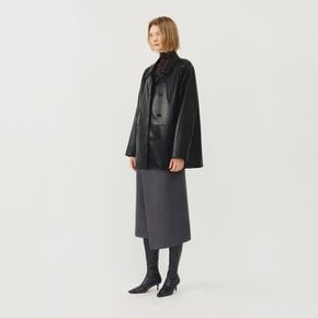 비건 레더 셔링 자켓_블랙 / VEGAN LEATHER SHIRRING JACKET_BLACK