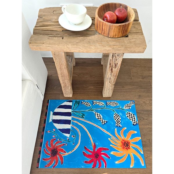 블루 플라워 빨아쓰는 소프트 규조토 아트 발매트