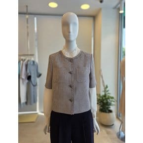 [여주점] [더 아이잗] 여성 린넨 프린지 라운드넥 크롭 재킷(IS6A0JK211)