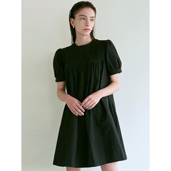 PINTUCK BUTTON DRESS_BLACK