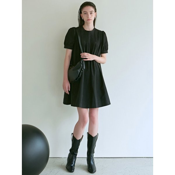 PINTUCK BUTTON DRESS_BLACK