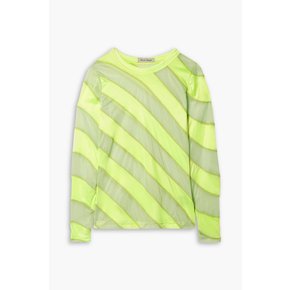 Neon satin-jersey and mesh top 옐로우 1647597346806349