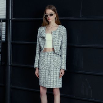 뮤제 REMM Asymmetric Tweed Mini Skirt _Gray