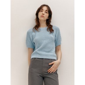 ROUND NECK HALF-SLEEVES KNIT (SKY BLUE)