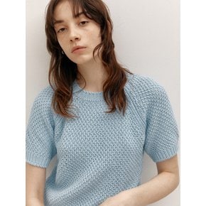 ROUND NECK HALF-SLEEVES KNIT (SKY BLUE)