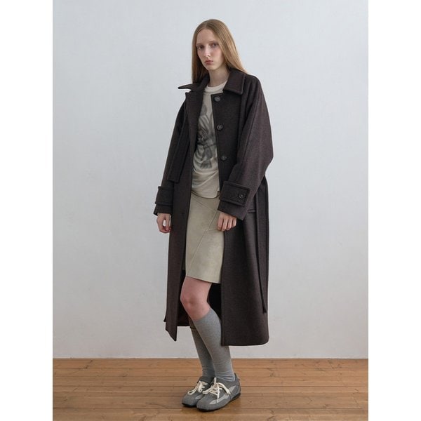 Wool Balmacaan Coat Dark Brown