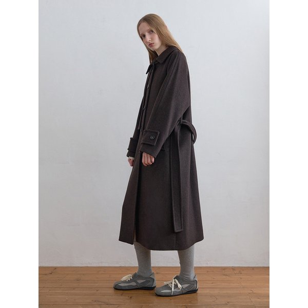 Wool Balmacaan Coat Dark Brown