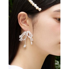 white ribbon beads blossom earrings