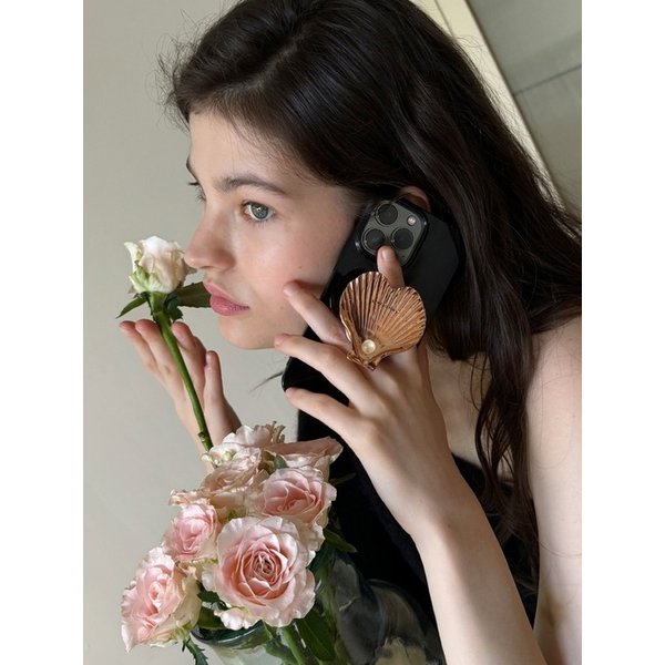 빈티지 진주 하트 조개 그립톡 메탈 로즈골드