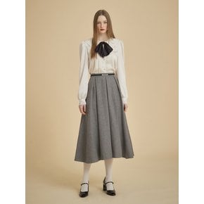 PLEATED WOOL LONG SKIRT - GRAY