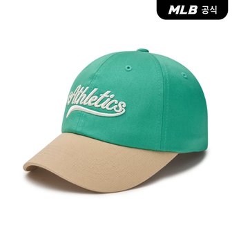 MLB [코리아공식] 컬시브 레터링 배색 언스트럭쳐 볼캡 OAK (L.Green)