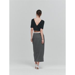 LAYERED WRAP LONG SKIRT_GRAY STRIPE