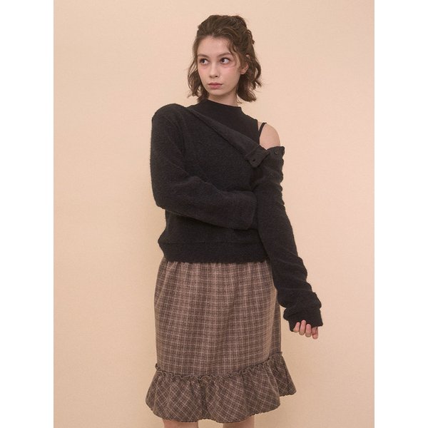 FUZZY BOAT NECK KNIT-BLACK