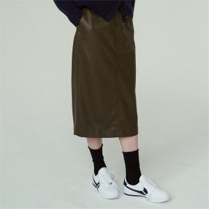 blank03 [블랭크03] faux leather banding skirt (khaki)