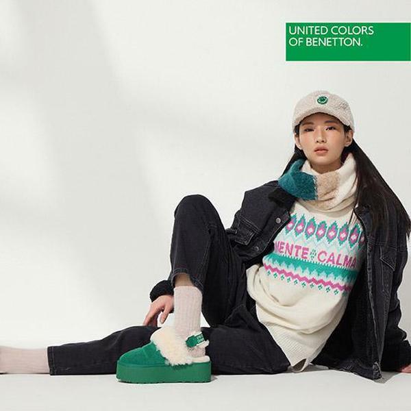 25FW 베네통 천연가죽 양털 슬라이드