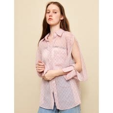 [OVER-FIT] CHIFFON SEE-THROUGH SLEEVE DETAIL PINK CHECK SHIRT