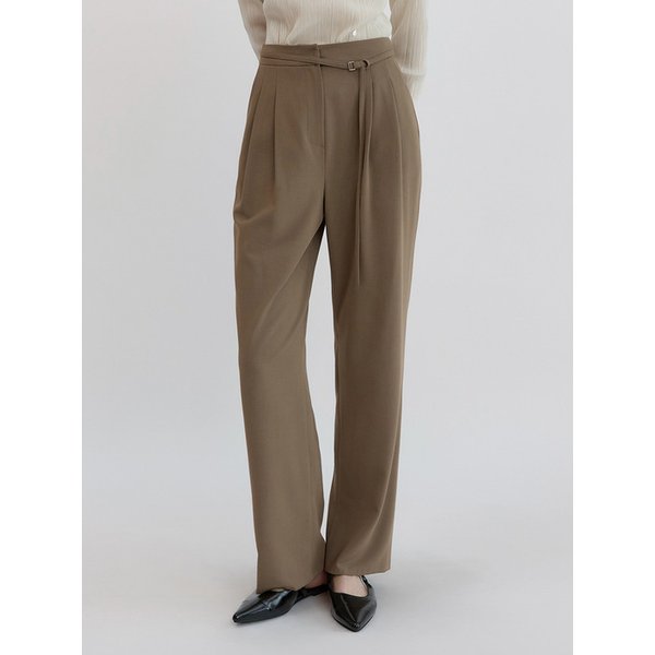 Wool Blend Belted Two Tuck Slacks Brown AT5PAF090BW