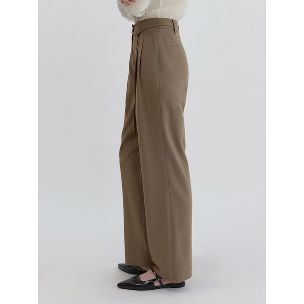 Wool Blend Belted Two Tuck Slacks Brown AT5PAF090BW