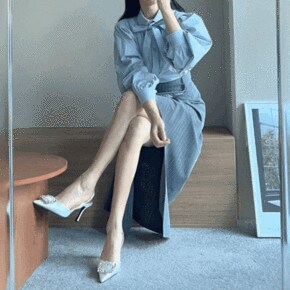 스트라이프 언발 트임 밴딩 셔링 롱 반전 롱 스커트  2COLOR _P385773304