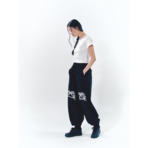 Knee Point Ribbon Jogger Pants Black