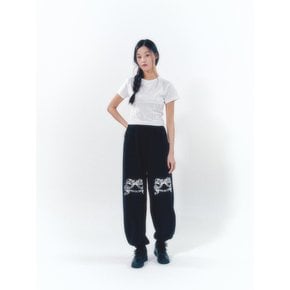 Knee Point Ribbon Jogger Pants Black