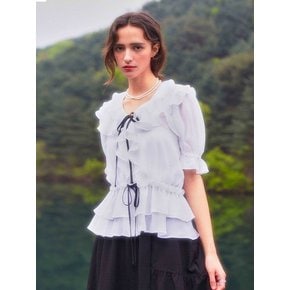 Frill Chiffon Ribbon Blouse