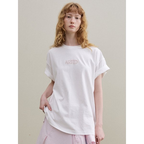 볼륨 자수 오버핏 반팔 티셔츠_WHITE