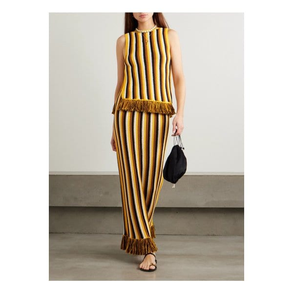 에스코비도 미스티 프린지 스트라이프 크로셰 코튼 탱크 옐로 46376663162878472