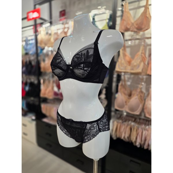 [시흥점] S 비너스 ) 오르화 쉬폰레이스 홑겹 브라, 망레이스 팬티 세트 [OBR7863/OPT7863S-BK]