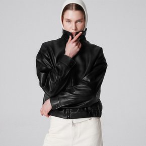 European Lambskin Semi crop bomber JK_Black
