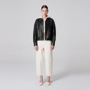 European Lambskin Semi crop bomber JK_Black