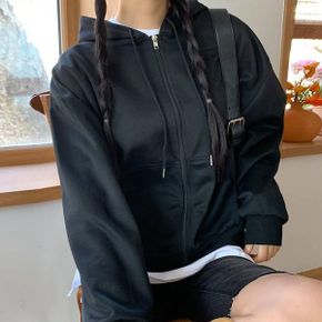 여자 심플 간절기 캐주얼 캥거루 후드 집업_P383254434