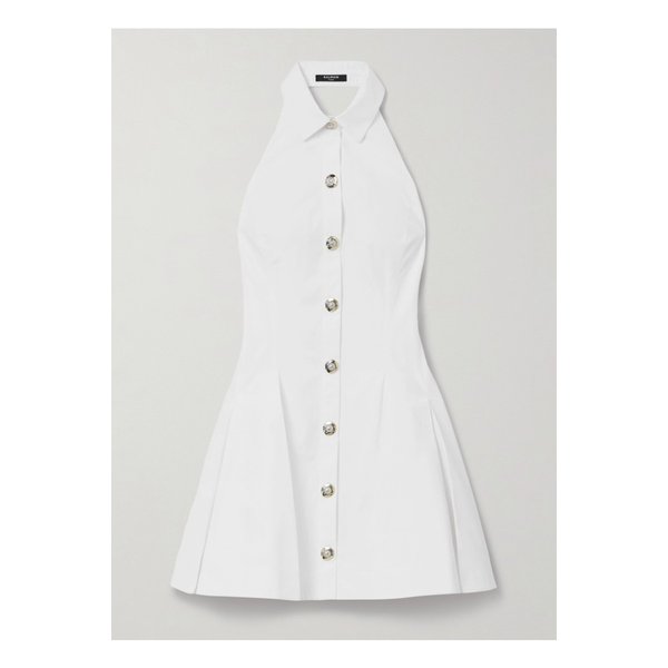 플리츠 코튼 포플린 홀터넥 미니 드레스 화이트 46376663162844092