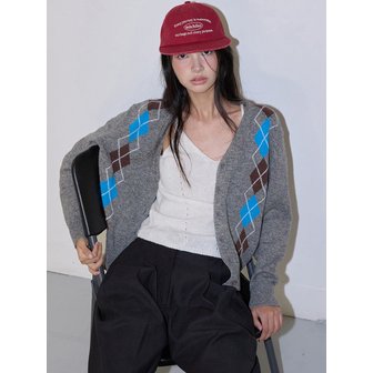 미치코런던 ARGYLE MERINO WOOL CARDIGAN MELANGE GREY
