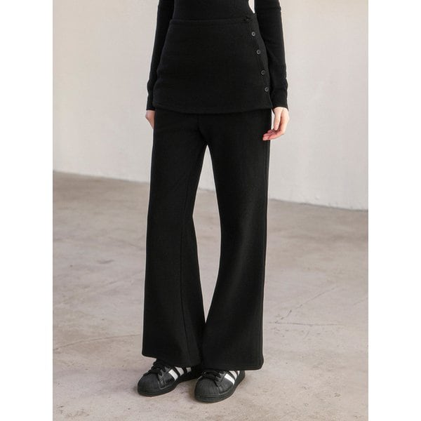 사이드 버튼 레이어드 스커트 부츠컷 팬츠