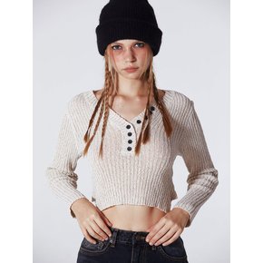 Waist Strap Button Knitted Top (BEIGE)