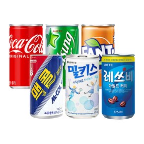 [한번에먹자] 미니캔 6종(코카콜라5+칠성사이다5+환타오렌지5+맥콜5+밀키스5+레쓰비5), 총 30캔