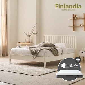 핀란디아 마틴L 원목 화이트 퀸침대Q+메모리폼매트리스(드림온M20)