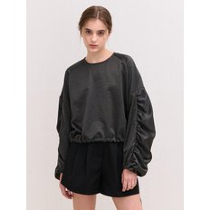 SHIRRING STRAP SATIN BLOUSE CHARCOAL