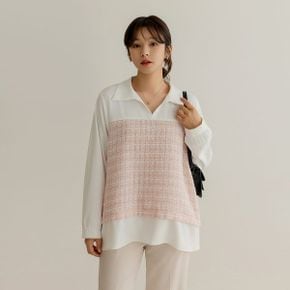 스티 트위드 반오픈 카라 블라우스_P418195753